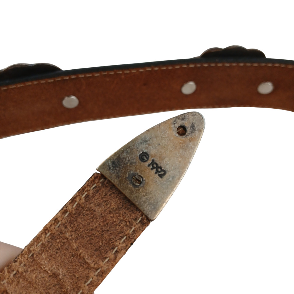 Vintage Justin Western Belt 32" Black Top Grain Leather Concho Silver Buckle - Picture 5 of 8